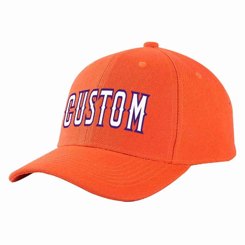 Hockey Baseball Cap-Custom Tangerine White-Purple Curved Eaves Sport Baseball Cap Design for Men/Women/Youth