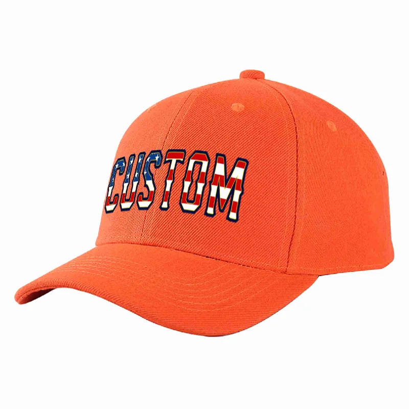 Premium Baseball Cap-Custom Tangerine Vintage USA Flag-Gold Curved Eaves Sport Baseball Cap Design for Men/Women/Youth