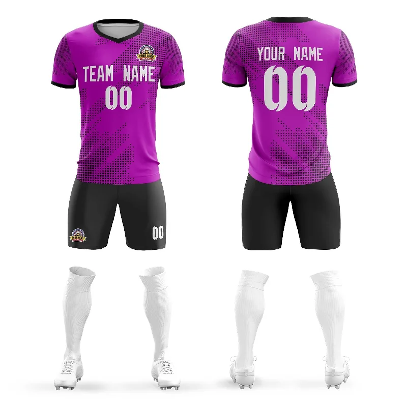 Embroidered Football Jersey-Custom Purple White Casual Sport Soccer Sets Jersey