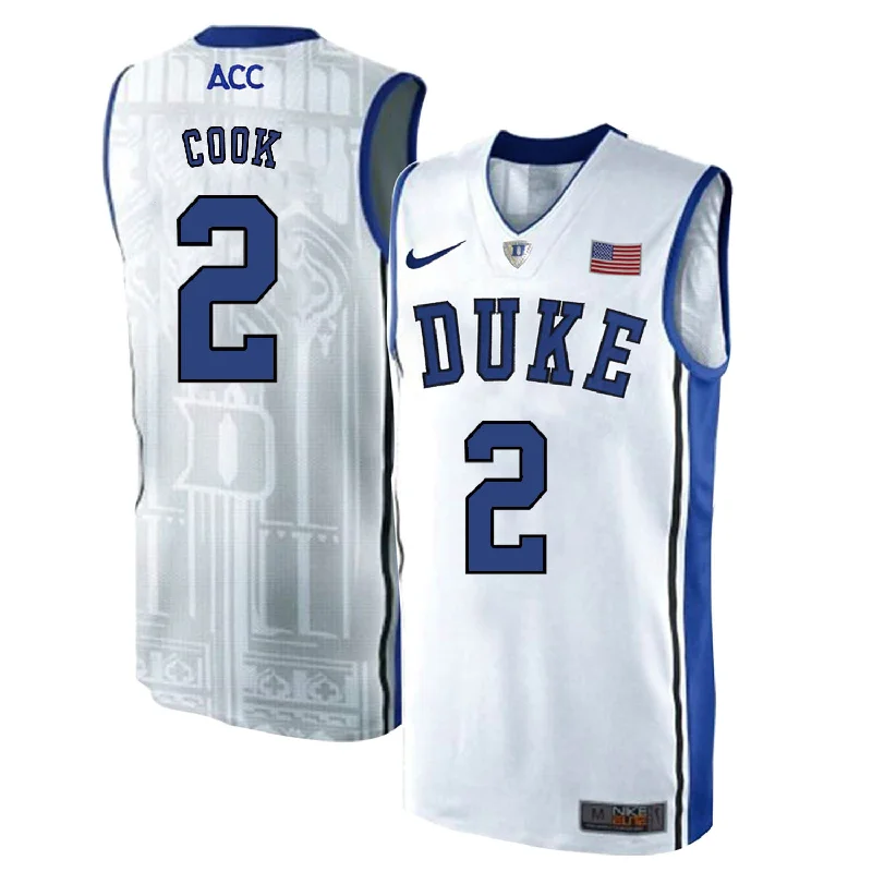 Basketball Jersey With Logo-Duke Blue Devils 2 Quinn Cook White Elite College Basketball Basketball Jersey