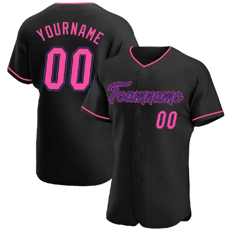 Baseball Jersey With Faded Look-Custom Black Pink-Purple Authentic Baseball Jersey