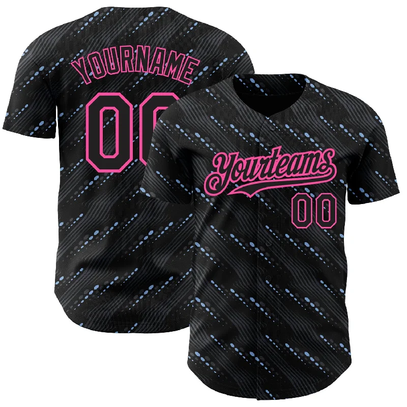 Baseball Jersey With Stripes-Custom Black Pink 3D Pattern Design Slant Lines Authentic Baseball Jersey