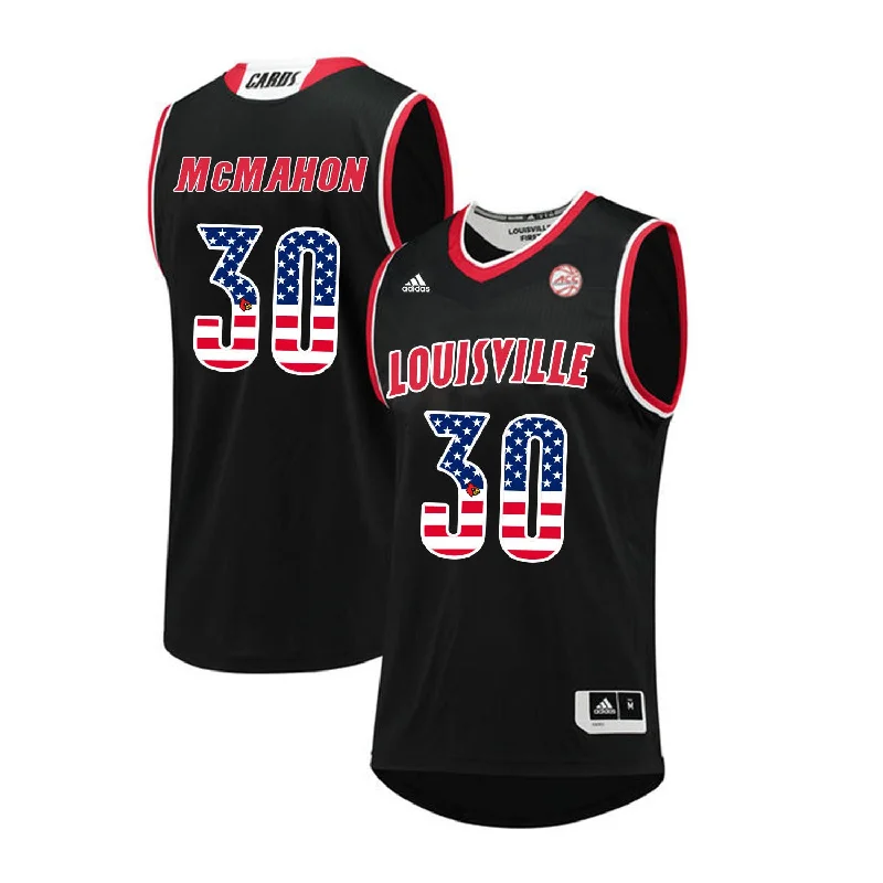 Basketball Jersey With Edgy Designs-Louisville Cardinals 30 Ryan McMahon Black USA Flag College Basketball Basketball Jersey