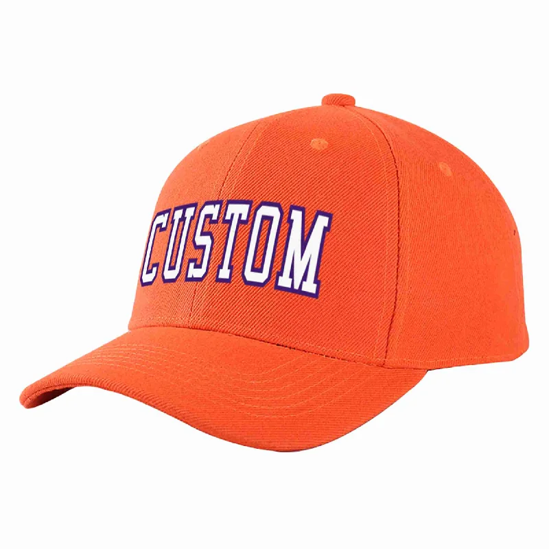 Statement Baseball Cap-Custom Tangerine White-Purple Curved Eaves Sport Baseball Cap Design for Men/Women/Youth