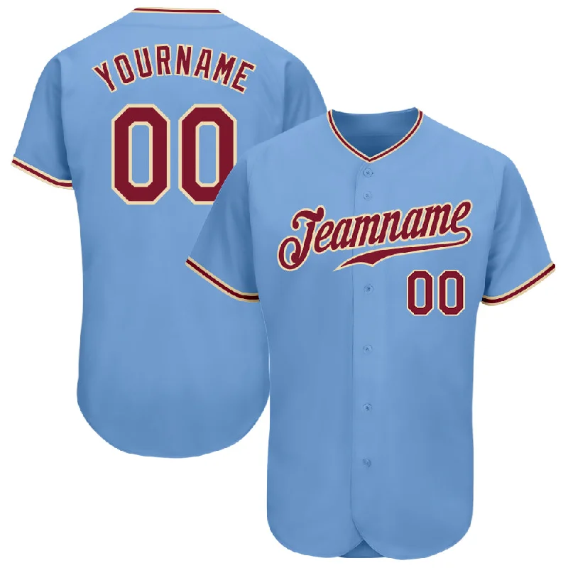 Baseball Jersey With Extra Ventilation-Custom Light Blue Crimson-City Cream Authentic Baseball Jersey