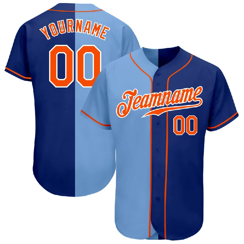 Baseball Jersey With American Flag-Custom Royal Orange-Light Blue Authentic Split Fashion Baseball Jersey