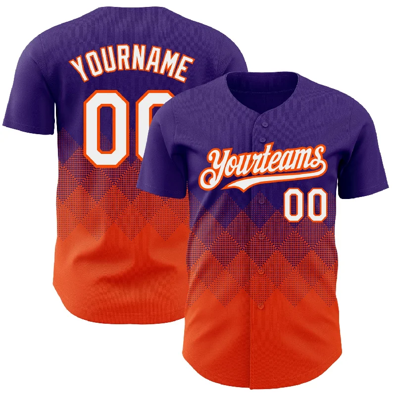 Baseball Jersey With Exclusive Prints-Custom Purple White-Orange 3D Pattern Design Gradient Square Shapes Authentic Baseball Jersey