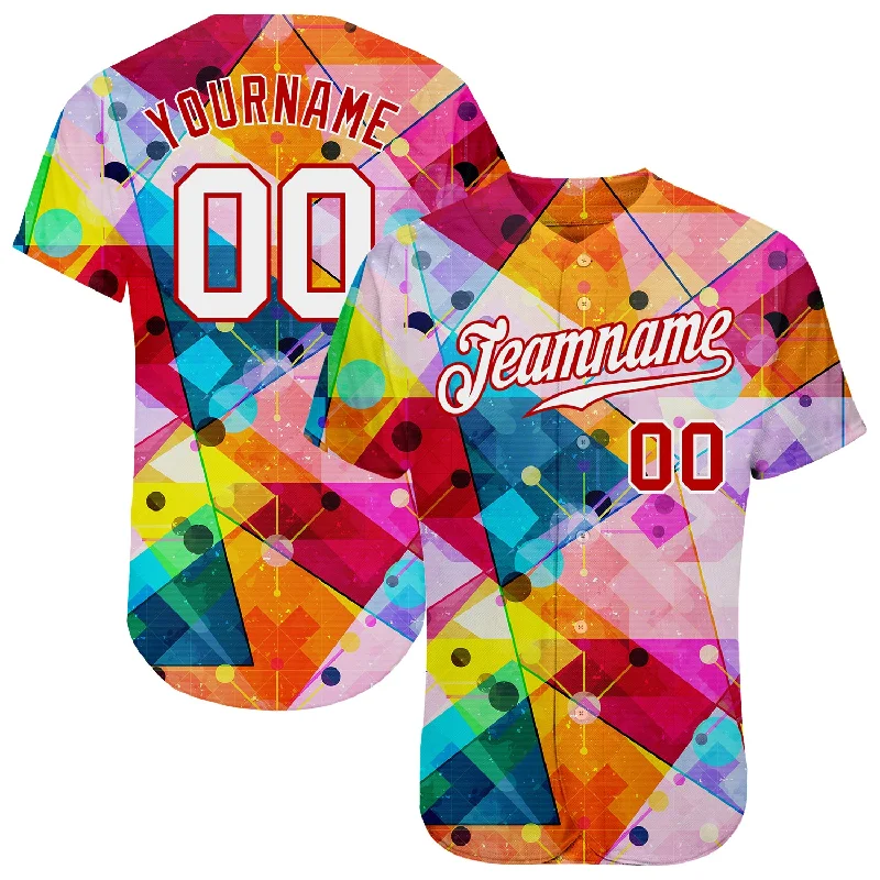 Baseball Jersey With Edgy Designs-Custom Red White-Red 3D Pattern Design Geometric Graffiti Authentic Baseball Jersey