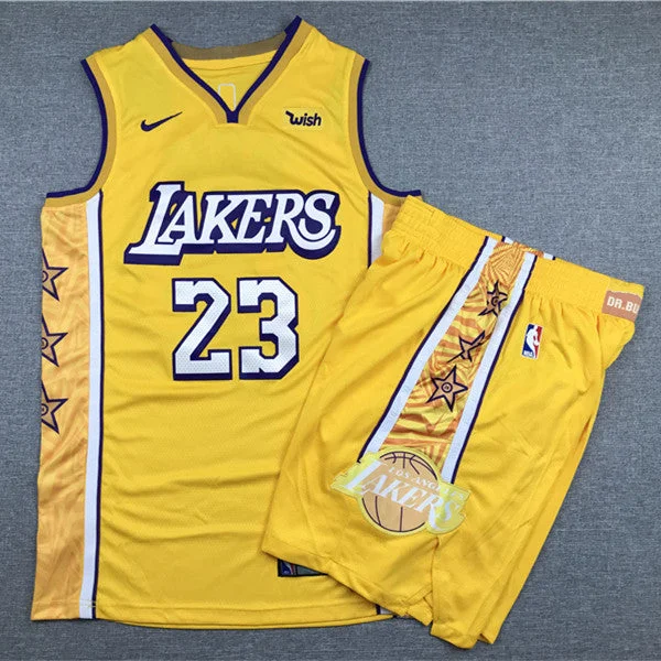 Basketball Jersey With Monochrome Look-Lakers 23 Lebron James Yellow Authentic Basketball Jersey(With Shorts)