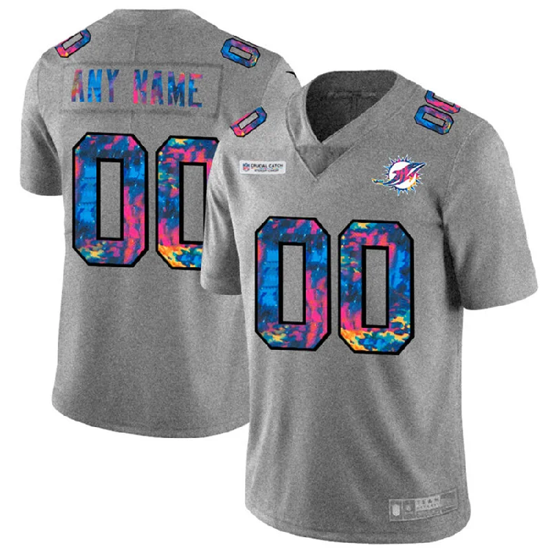 Football Jersey With Patches-Custom M.Dolphins  Multi-Color 2020 Crucial Catch Vapor Untouchable Limited Jersey Greyheather American Stitched Football Jerseys