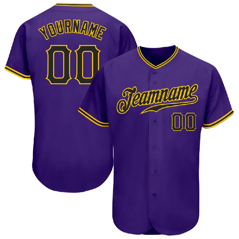 Slim Fit Baseball Jersey-Custom Purple Black-Gold Authentic Baseball Jersey