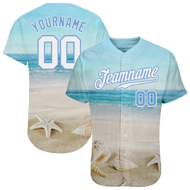 Baseball Jersey With 90s Style-Custom Light Blue White-Light Blue 3D Pattern Design Beach Authentic Baseball Jersey