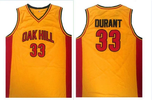 Basketball Jersey With American Flag-Oak Hill 33 Kevin Durant Yellow High School Basketball Basketball Jersey