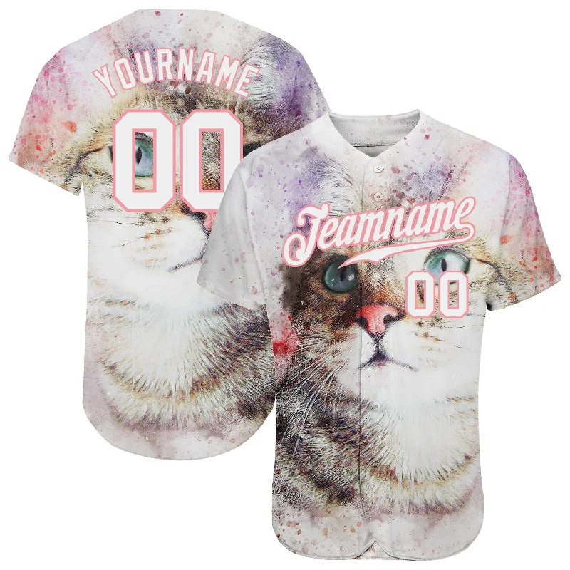 Baseball Jersey With Sporty Vibes-Custom White White-Medium Pink 3D Pattern Design Cat Authentic Baseball Jersey