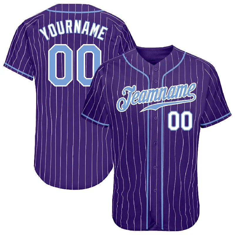 Baseball Jersey With Custom Design-Custom Purple White Pinstripe Light Blue-White Authentic Baseball Jersey