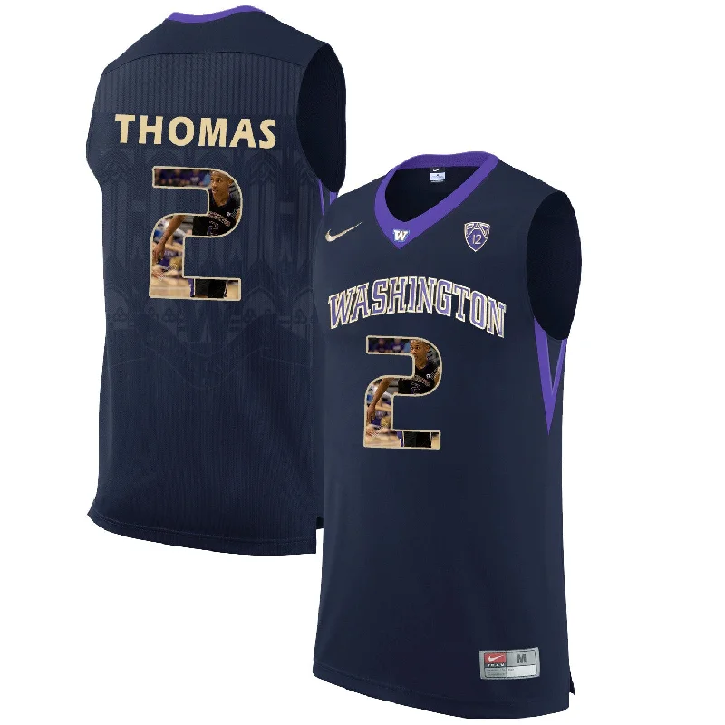 Basketball Jersey With Eco-Friendly Material-Washington Huskies 2 Isaiah Thomas Black With Portait College Basketball Basketball Jersey