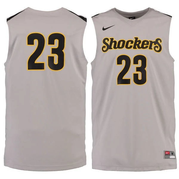 Basketball Jersey With Cartoonish Artwork-Wichita State Shockers #23 Grey Basketball College Basketball Jersey