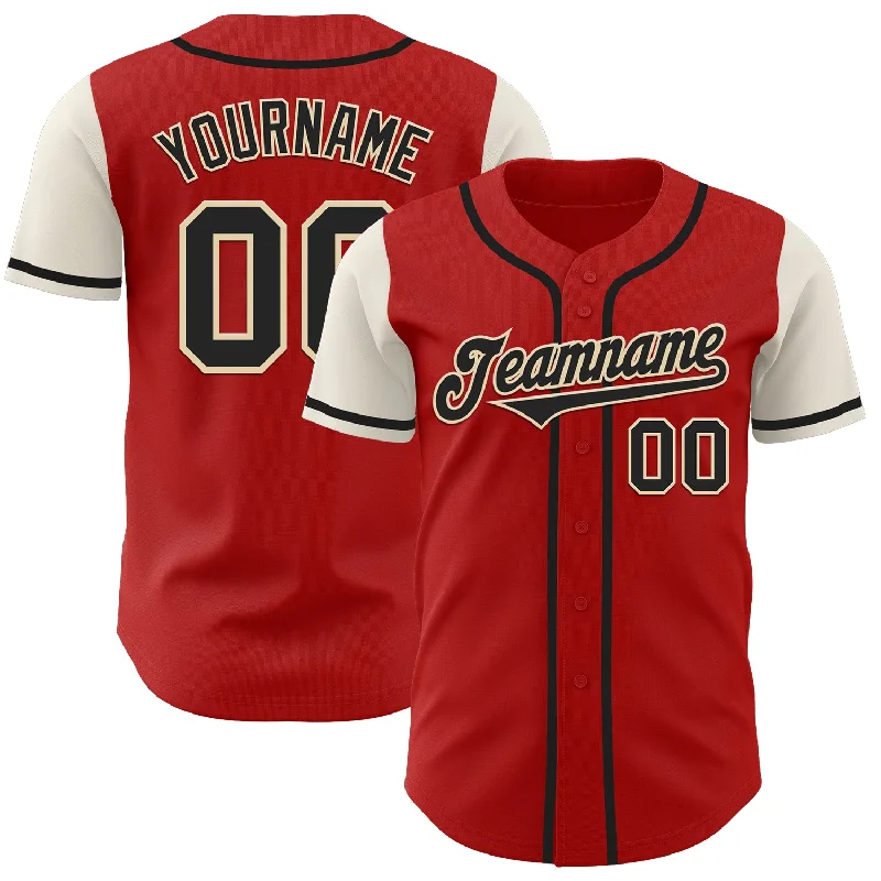 Baseball Jersey With Stylish Edge-Custom Red Black-Cream Authentic Two Tone Baseball Jersey