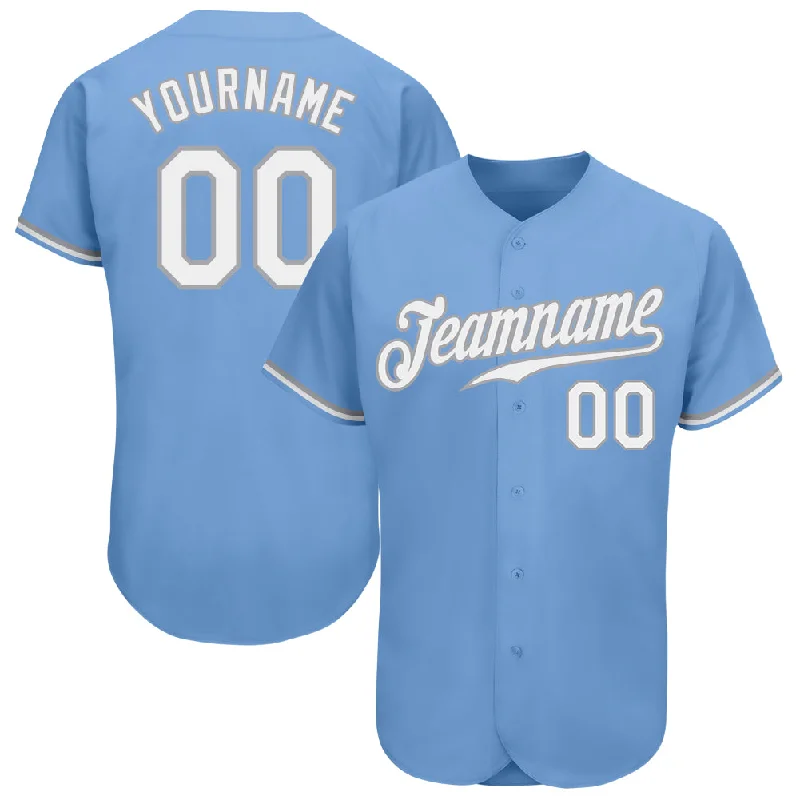 Baseball Jersey With Edgy Designs-Custom Light Blue White-Gray Authentic Baseball Jersey