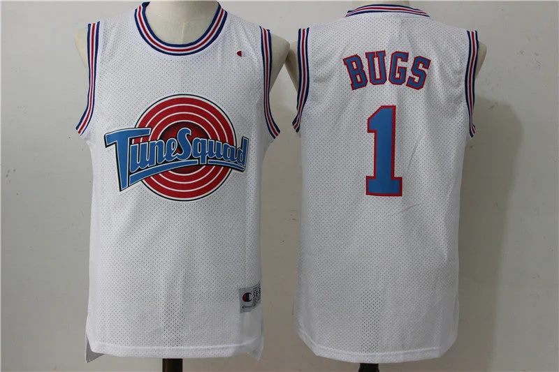 Basketball Jersey With 90s Style-Tune Squad 1 "Bugs" White Stitched Movie Basketball Jersey