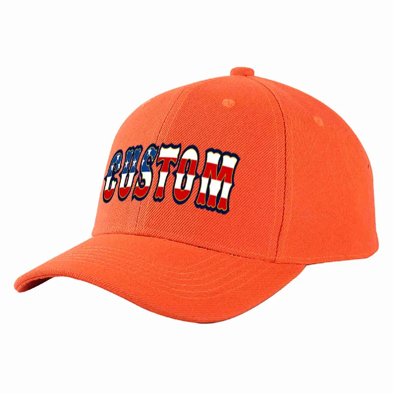 Football Baseball Cap-Custom Tangerine Vintage USA Flag-Gold Curved Eaves Sport Baseball Cap Design for Men/Women/Youth