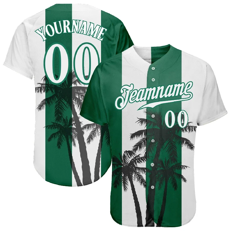 Baseball Jersey With Exceptional Craftsmanship-Custom White White-Kelly Green 3D Pattern Design Hawaii Coconut Trees Authentic Baseball Jersey