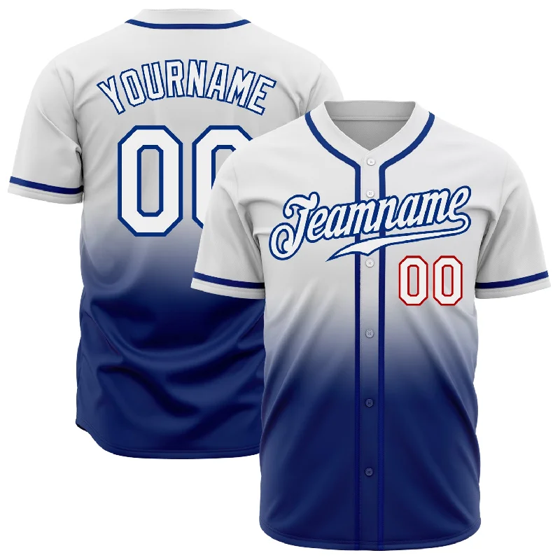 Baseball Jersey With Sweat-Resistant Fabric-Custom White White Royal-Red Authentic Fade Fashion Baseball Jersey