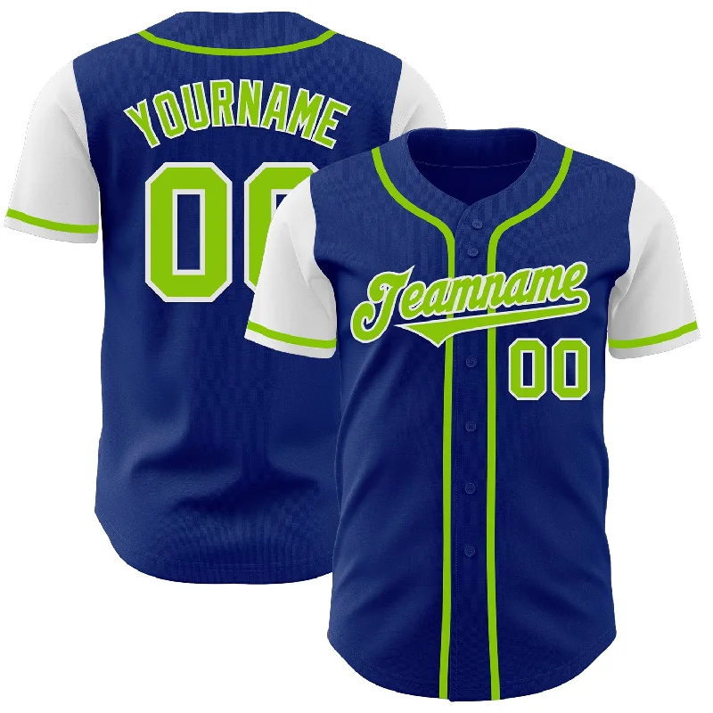 Baseball Jersey With Logo-Custom Royal Neon Green-White Authentic Two Tone Baseball Jersey