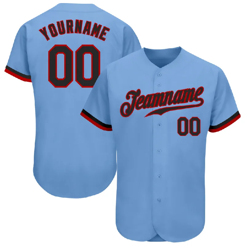 Baseball Jersey With Quick-Dry Material-Custom Light Blue Black-Red Authentic Baseball Jersey