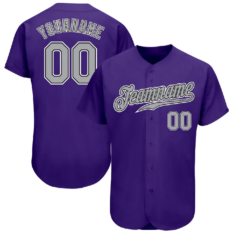 Baseball Jersey With Flames-Custom Purple Gray-Black Authentic Baseball Jersey