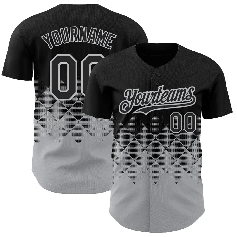 Plus Size Baseball Jersey-Custom Black Gray 3D Pattern Design Gradient Square Shapes Authentic Baseball Jersey