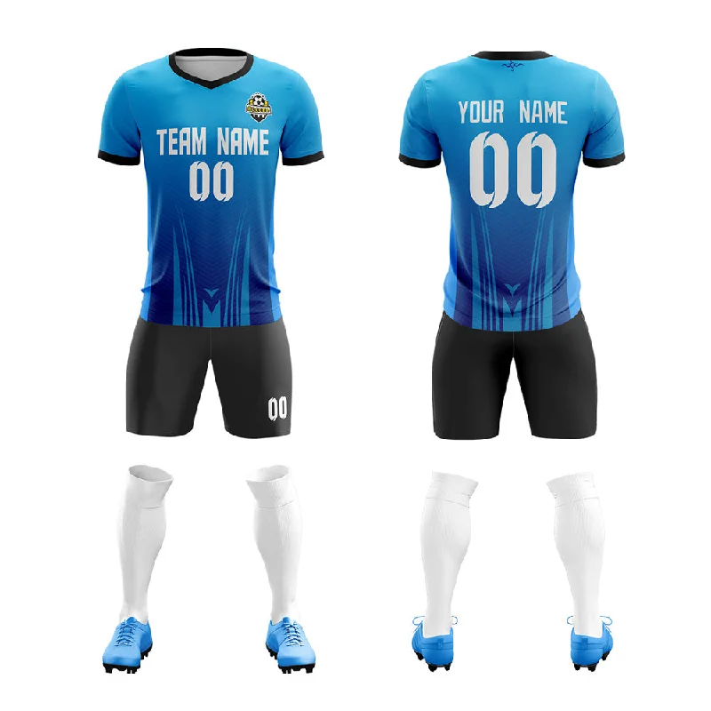 Football Jersey With Premium Fabric-Custom Blue Black-White Sport Soccer Sets Jersey