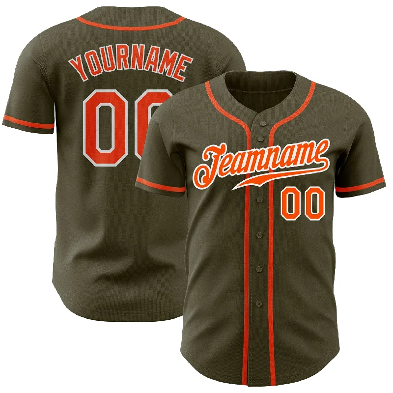 Baseball Jersey With Superhero Theme-Custom Olive Orange-White Authentic Salute To Service Baseball Jersey