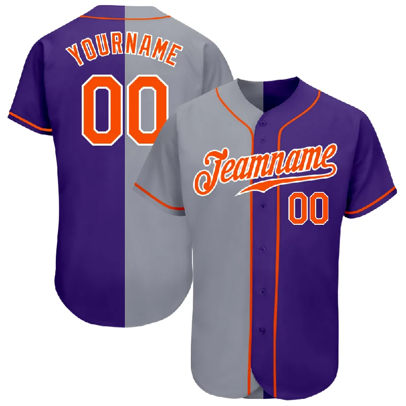 Baseball Jersey With Matching Cap-Custom Purple Orange-Gray Authentic Split Fashion Baseball Jersey