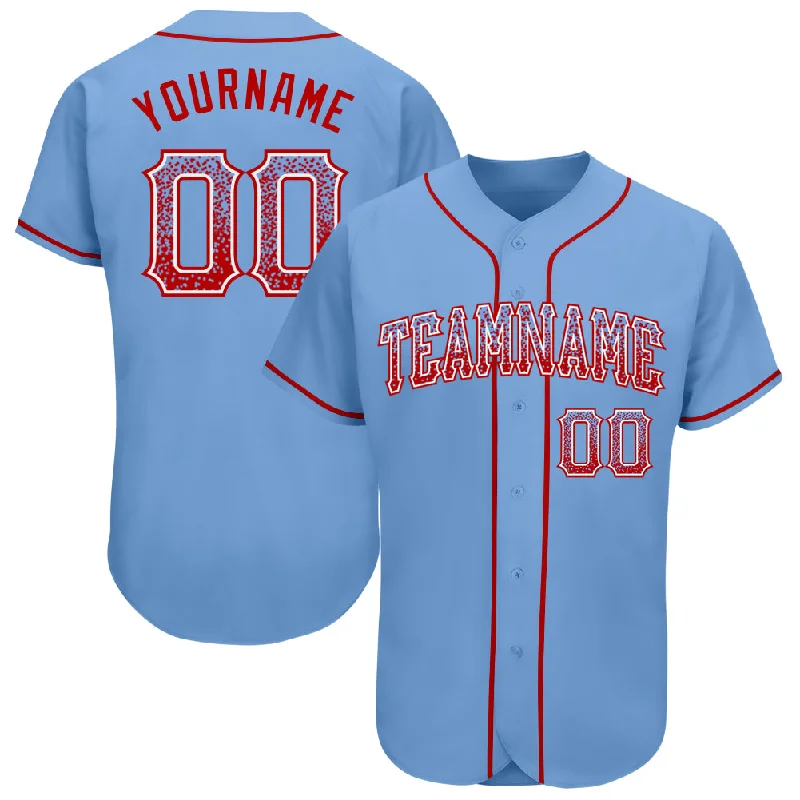 Baseball Jersey With Unique Typography-Custom Light Blue Red-White Authentic Drift Fashion Baseball Jersey