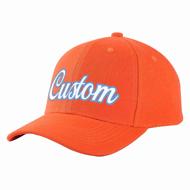 Low Profile Baseball Cap-Custom Tangerine White-Light Blue Curved Eaves Sport Baseball Cap Design for Men/Women/Youth