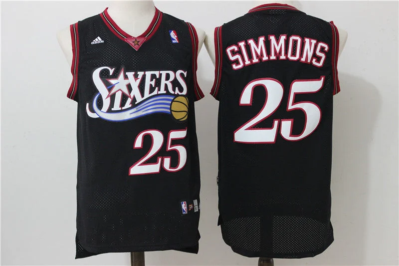 Basketball Jersey With Tapered Fit-76ers 25 Ben Simmons Black Throwback Swingman Basketball Jersey