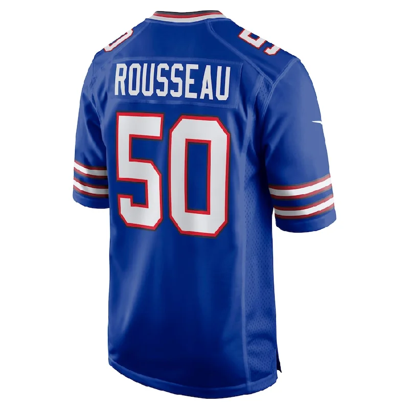 V-Neck Football Jersey-B.Bills #50 Gregory Rousseau Royal Game Player Jersey American Stitched Football Jerseys