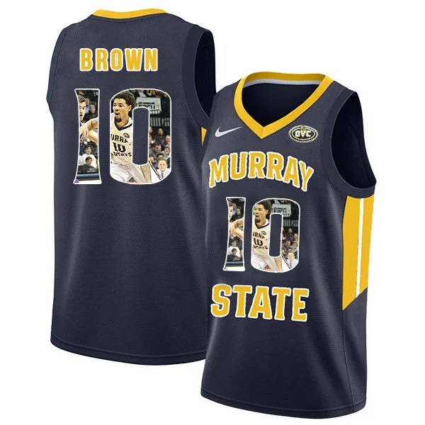 Vintage Basketball Jersey-Murray State Racers 10 Tevin Brown Navy Fashion College Basketball Basketball Jersey