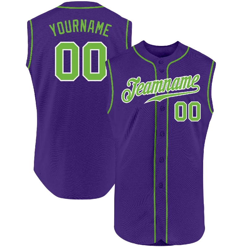 Baseball Jersey With Gold Trim-Custom Purple Neon Green-White Authentic Sleeveless Baseball Jersey