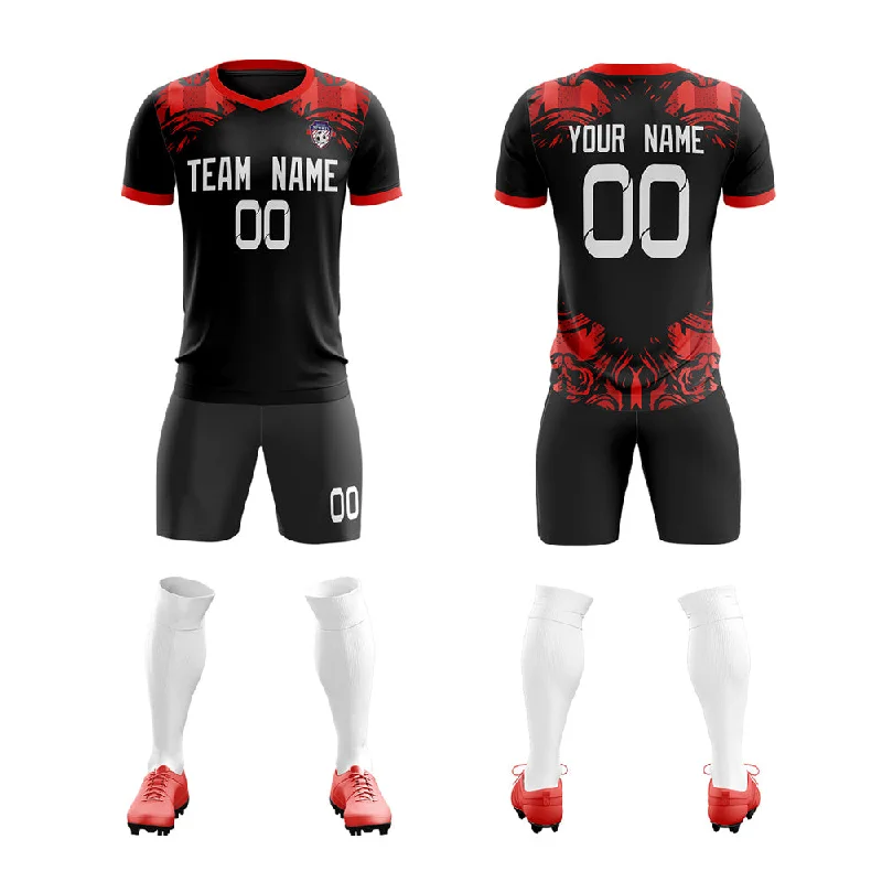 Football Jersey With Gradient Effect-Custom Black Red Soft Training Uniform Soccer Sets Jersey