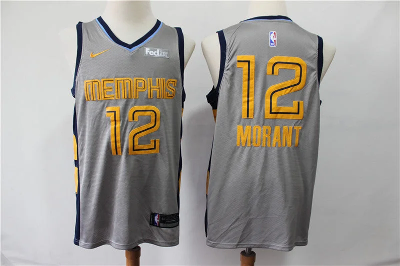 Team Basketball Jersey-Grizzlies 12 Ja Morant Gray City Edition Swingman Basketball Jersey