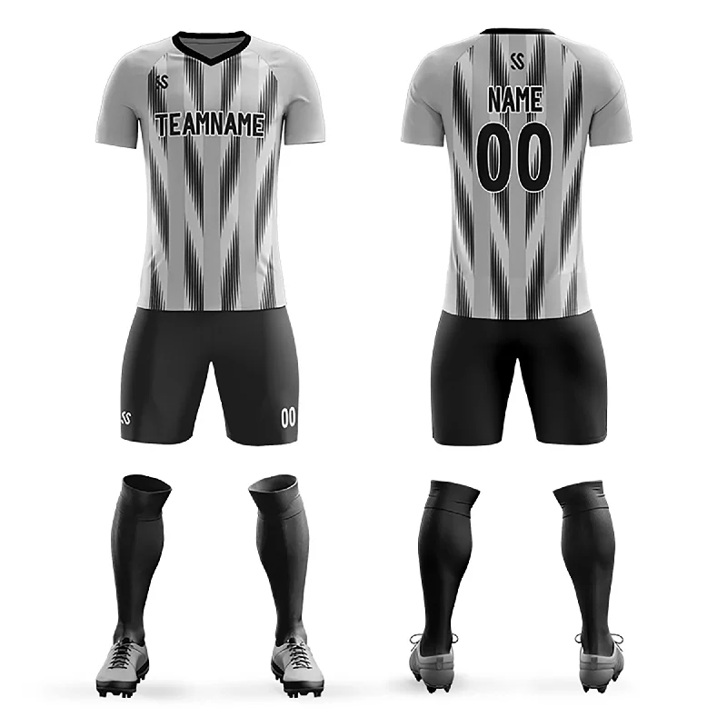 Football Jersey With Matching Cap-Custom Gray Printing Outdoor Breathable Soccer Sets Jersey