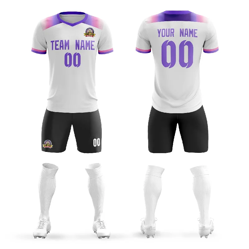 Personalized Football Jersey-Custom White Purple Casual Sport Soccer Sets Jersey