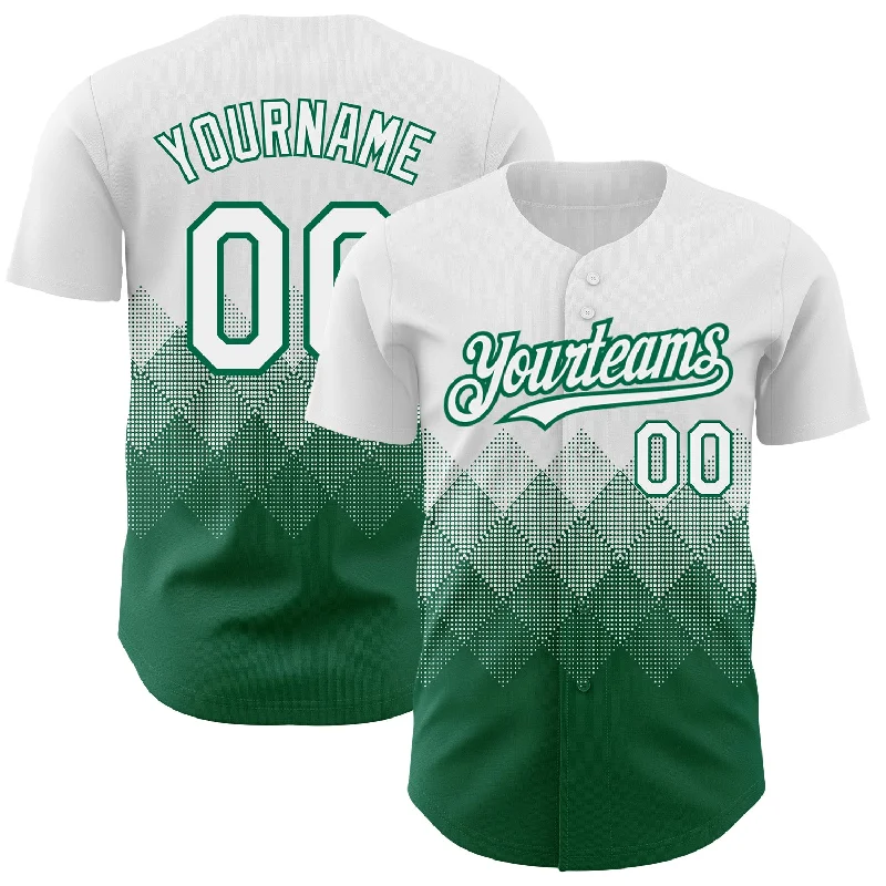 Baseball Jersey With All-Day Wearability-Custom White Kelly Green 3D Pattern Design Gradient Square Shapes Authentic Baseball Jersey