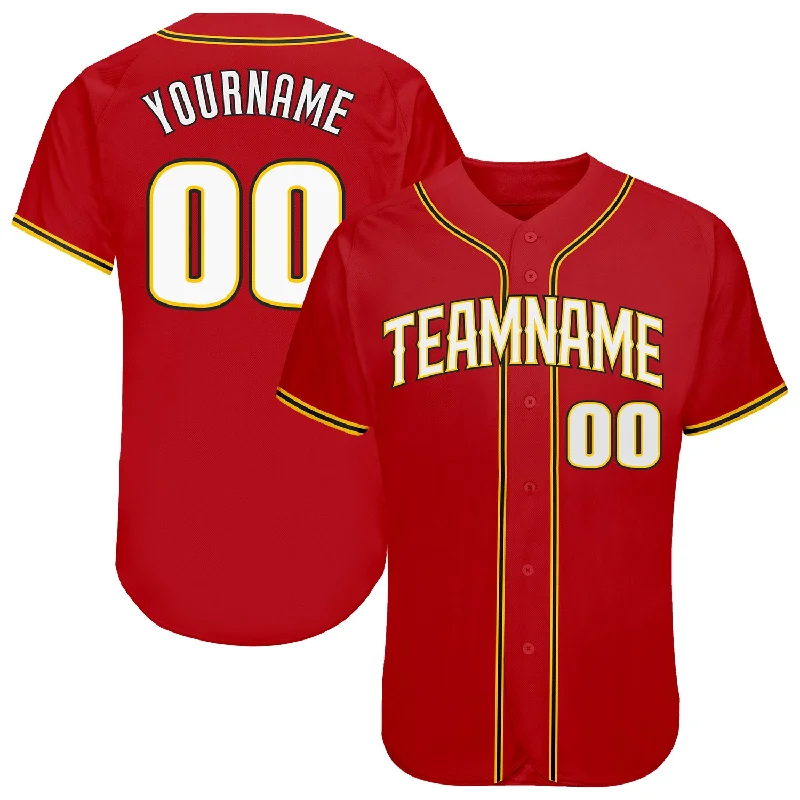 Baseball Jersey With Monochrome Look-Custom Red White-Gold Authentic Baseball Jersey