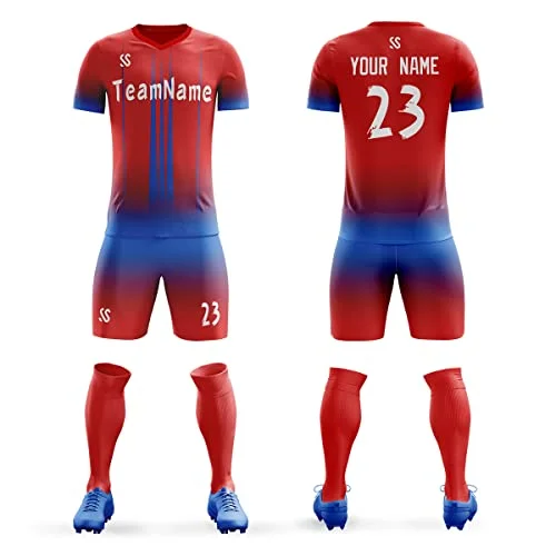 Football Jersey With Athletic Cut-Custom Red Blue Soft Training Uniform Soccer Sets Jersey