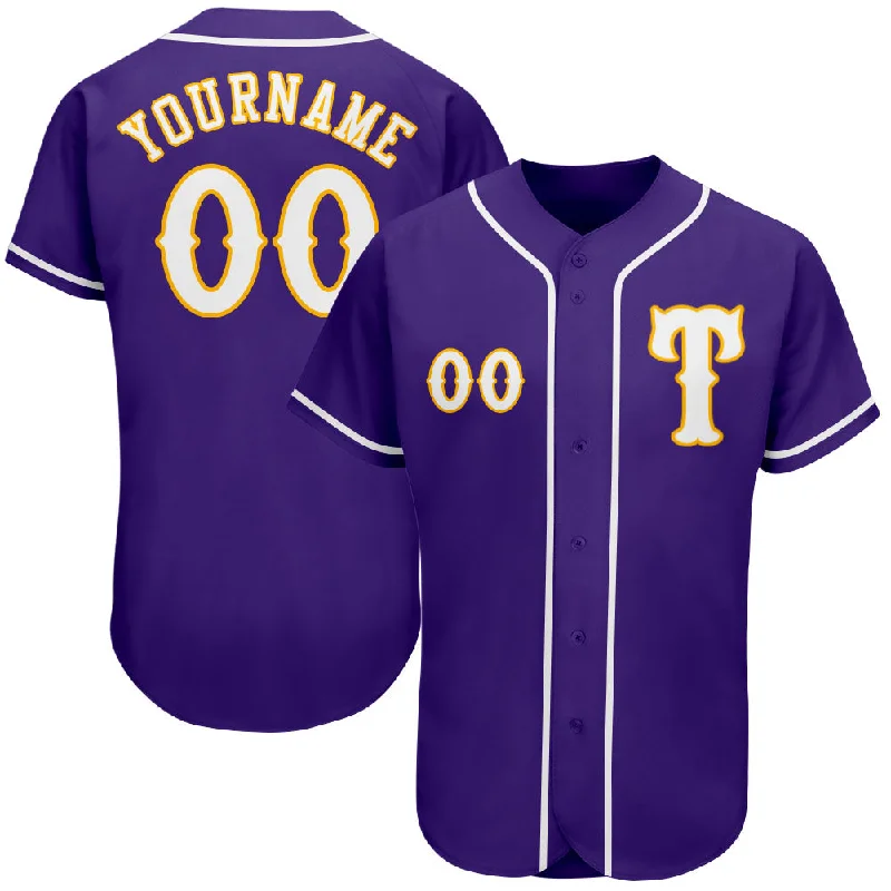 Youth Baseball Jersey-Custom Purple White-Gold Authentic Baseball Jersey