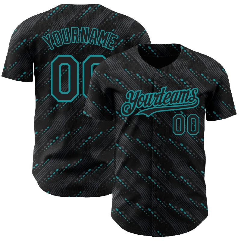 Baseball Jersey With Neon Colors-Custom Black Teal 3D Pattern Design Slant Lines Authentic Baseball Jersey