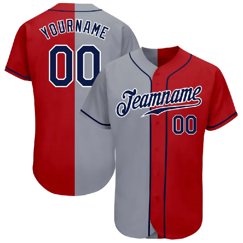 Baseball Jersey With Unbeatable Quality-Custom Red Navy-Gray Authentic Split Fashion Baseball Jersey